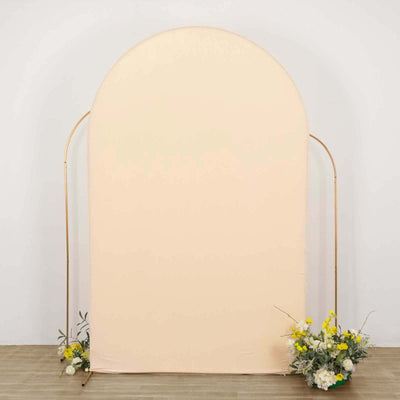 8ft Matte Beige Spandex Fitted Wedding Arch Cover For Round Top Chiara Backdrop Stand - Backdrops