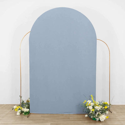 8ft Matte Dusty Blue Spandex Fitted Wedding Arch Cover For Round Top Chiara Backdrop Stand - Backdrops