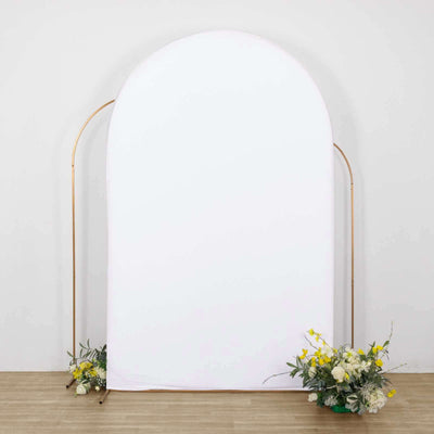 8ft Matte White Spandex Fitted Wedding Arch Cover For Round Top Chiara Backdrop Stand - Backdrops
