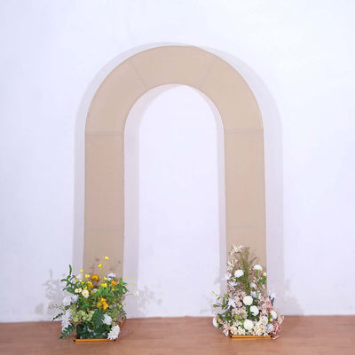 8ft Nude Spandex Fitted Open Arch Wedding Arch Cover Double-Sided U-Shaped Backdrop Slipcover - Backdrops