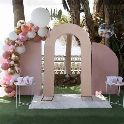 8ft Nude Spandex Fitted Open Arch Wedding Arch Cover Double-Sided U-Shaped Backdrop Slipcover - Backdrops