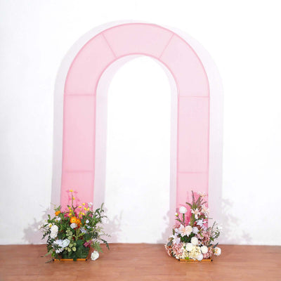 8ft Pink Spandex Fitted Open Arch Wedding Arch Cover Double-Sided U-Shaped Backdrop Slipcover - Backdrops