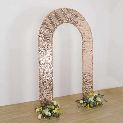 8ft Rose Gold Big Payette Sequin Open Arch Wedding Arch Cover Sparkly U-Shaped Fitted Backdrop Slipcover - Backdrops