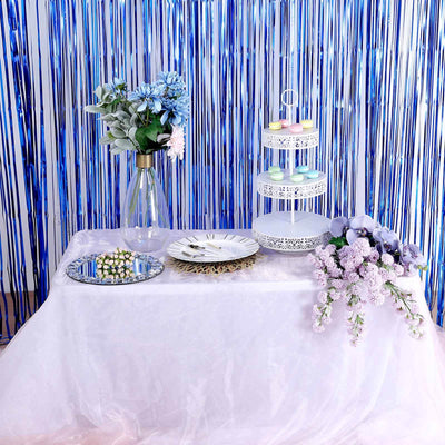 8ft Royal Blue Metallic Tinsel Foil Fringe Doorway Curtain Party Backdrop - Backdrops