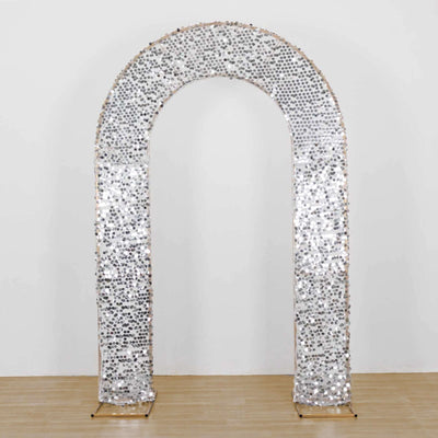 8ft Silver Big Payette Sequin Open Arch Wedding Arch Cover Sparkly U-Shaped Fitted Backdrop Slipcover - Backdrops