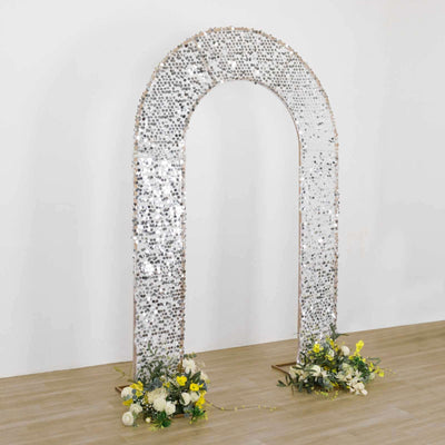 8ft Silver Big Payette Sequin Open Arch Wedding Arch Cover Sparkly U-Shaped Fitted Backdrop Slipcover - Backdrops
