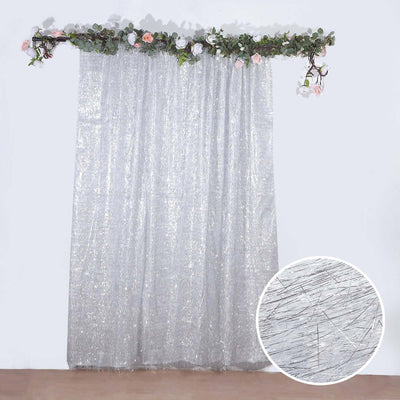 8ft Silver Metallic Fringe Shag Event Drapery Panel Shimmery Tinsel Polyester Divider Backdrop Curtain - Backdrops