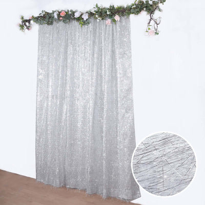 8ft Silver Metallic Fringe Shag Event Drapery Panel Shimmery Tinsel Polyester Divider Backdrop Curtain - Backdrops