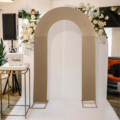 8ft Taupe Spandex Fitted Open Arch Wedding Arch Cover Double-Sided U-Shaped Backdrop Slipcover - Backdrops