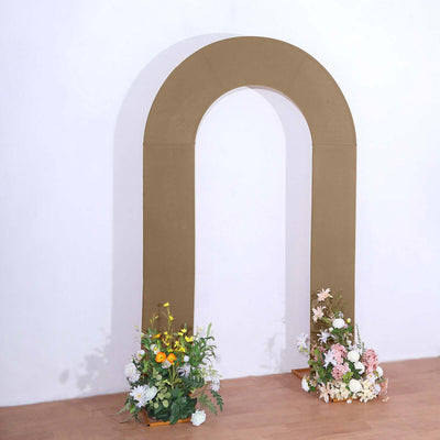 8ft Taupe Spandex Fitted Open Arch Wedding Arch Cover Double-Sided U-Shaped Backdrop Slipcover - Backdrops