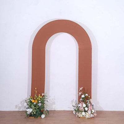 8ft Terracotta (Rust) Spandex Fitted Open Arch Wedding Arch Cover Double-Sided U-Shaped Backdrop Slipcover - Backdrops