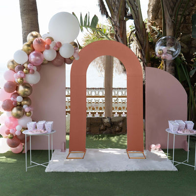 8ft Terracotta (Rust) Spandex Fitted Open Arch Wedding Arch Cover Double-Sided U-Shaped Backdrop Slipcover - Backdrops