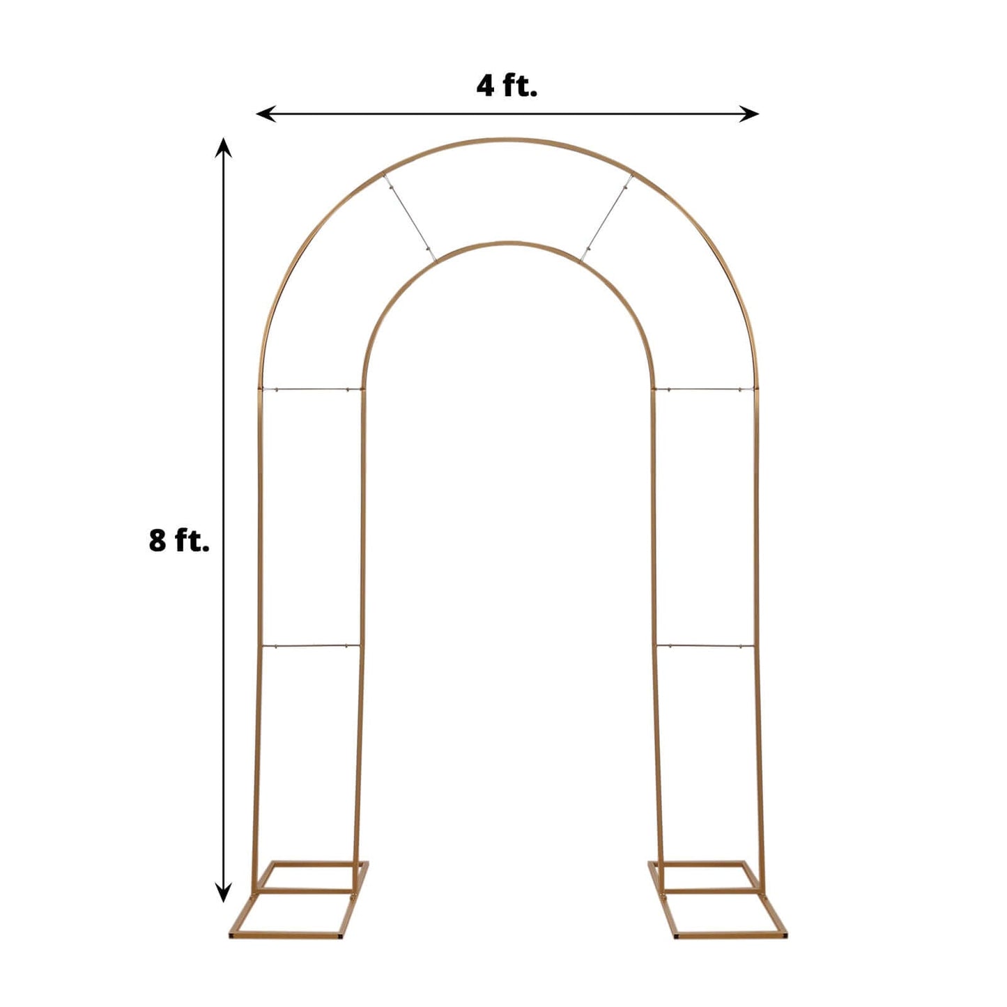 8ft Tall Gold Metal Round Top Double Arch Wedding Arbor Ceremony Stand, Flower Balloon Frame Backdrop Stand