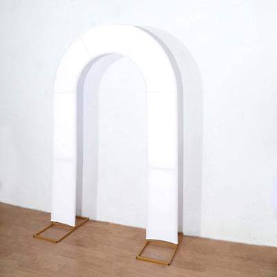 8ft White Spandex Fitted Open Arch Wedding Arch Cover Double-Sided U-Shaped Backdrop Slipcover - Backdrops