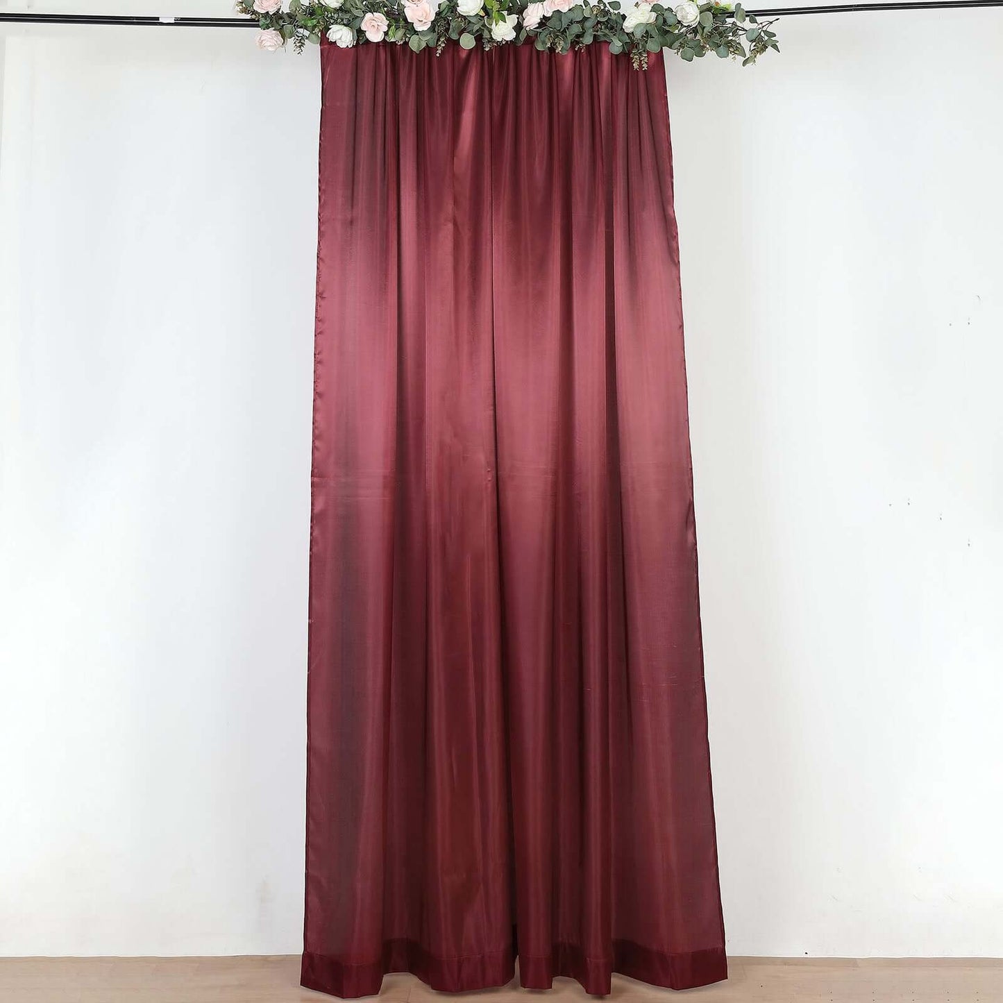 8ftx10ft Burgundy Satin Event Curtain Drapes, Backdrop Event Panel