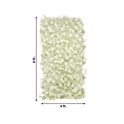 8ftx4ft Roll Up Artificial Flower Wall Panel Backdrop with White Silk Roses & Baby’s Breath - Backdrops