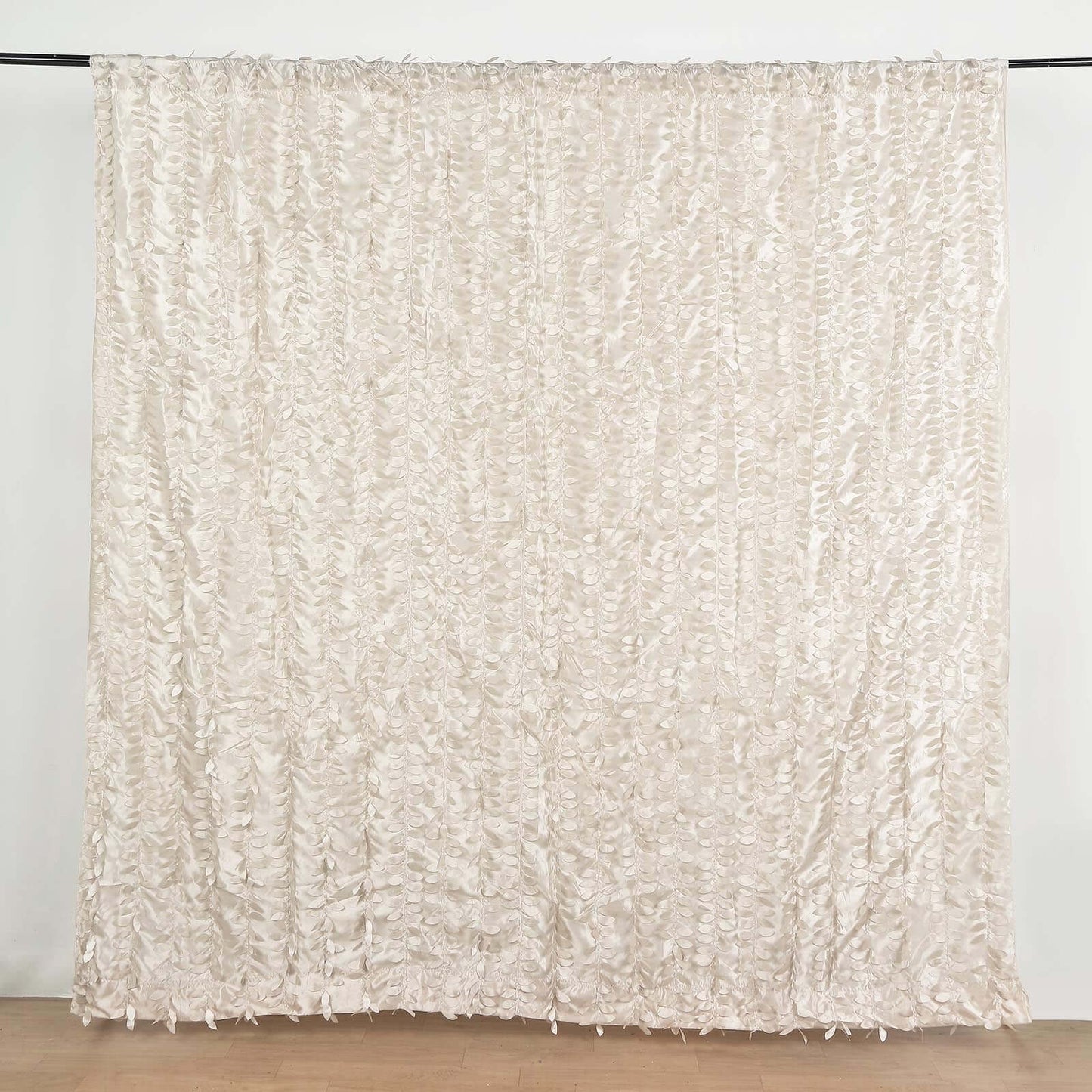 8ftx8ft Beige 3D Leaf Petal Taffeta Event Curtain Drapes, Backdrop Event Panel With Rod Pocket