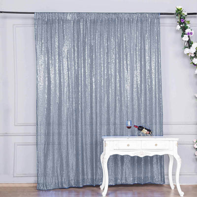 8ftx8ft Dusty Blue Sequin Event Curtain Drapes, Backdrop Event Panel