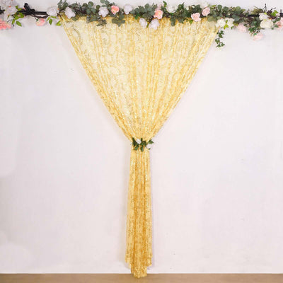 8ftx8ft Gold Embroider Sequin Event Curtain Drapes Sparkly Sheer Backdrop Event Panel With Embroidery Leaf - Backdrops