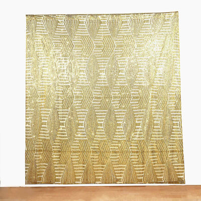 8ftx8ft Gold Geometric Sequin Event Curtain Drapes with Satin Backing Seamless Opaque Sparkly Backdrop Event Panel