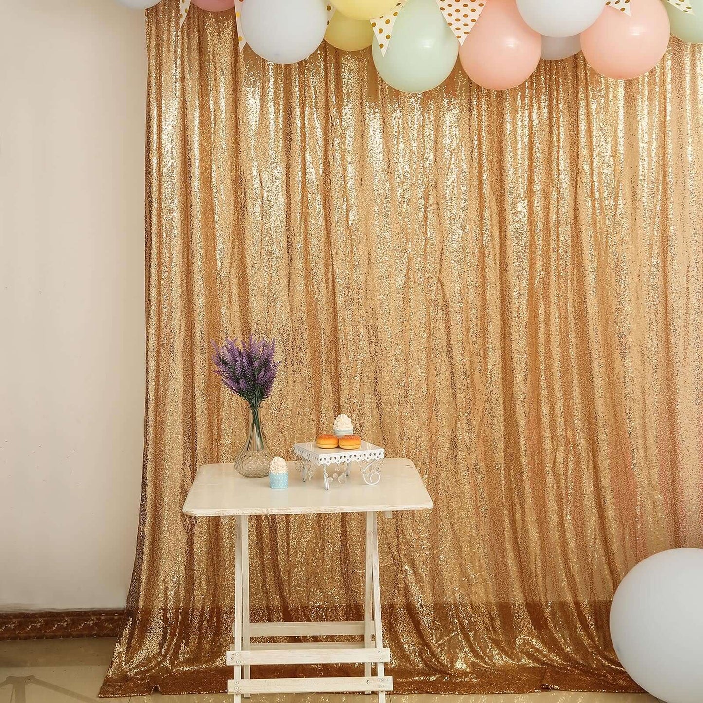 8ftx8ft Gold Sequin Event Curtain Drapes, Backdrop Event Panel