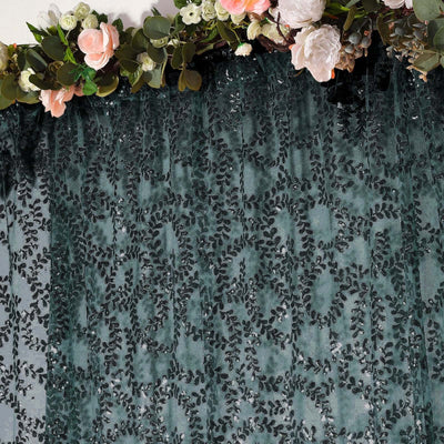 8ftx8ft Hunter Emerald Green Embroider Sequin Event Curtain Drapes Sparkly Sheer Backdrop Event Panel With Embroidery