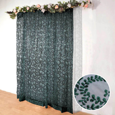 8ftx8ft Hunter Emerald Green Embroider Sequin Event Curtain Drapes Sparkly Sheer Backdrop Event Panel With Embroidery