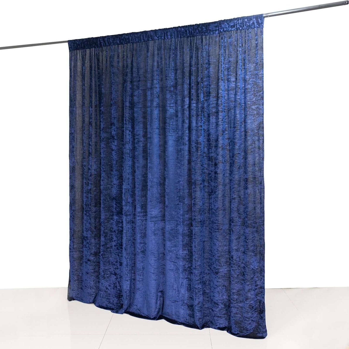 Navy Blue Crushed Velvet Backdrop Curtain â€“ 8ft x 8ft Event Drape with Rod Pocket, Privacy Panel for Photo Booths & Events