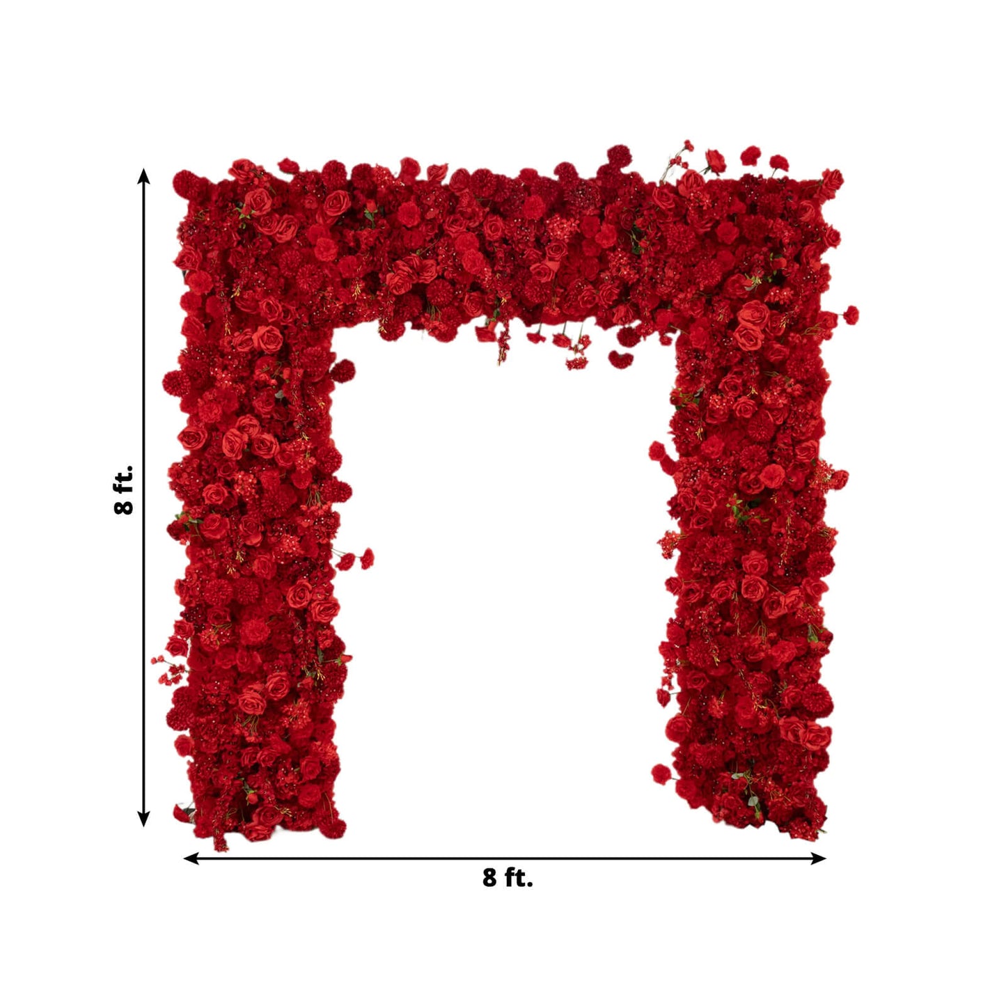 8ftx8ft Roll Up Flower Backdrop for Arch Stand, Red with Fabric Backing - Artificial Silk Roses, Hydrangeas & Chrysanthemums for Weddings