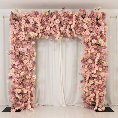 8ftx8ft Roll Up Flower Backdrop for Arch Stand Dusty Rose with Fabric Backing - Artificial Silk Roses Hydrangeas &