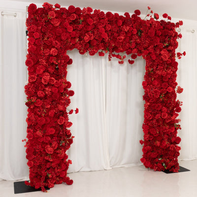 8ftx8ft Roll Up Flower Backdrop for Arch Stand Red with Fabric Backing - Artificial Silk Roses Hydrangeas &