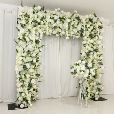 8ftx8ft Roll Up Flower Backdrop for Arch Stand White with Fabric Backing - Artificial Silk Roses Hydrangeas &