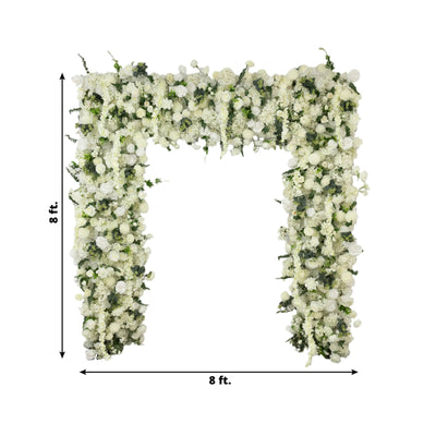 8ftx8ft Roll Up Flower Backdrop for Arch Stand White with Fabric Backing - Artificial Silk Roses Hydrangeas &