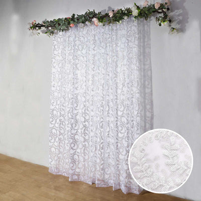 8ftx8ft Silver Embroider Sequin Event Curtain Drapes Sparkly Sheer Backdrop Event Panel With Embroidery Leaf - Backdrops