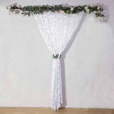 8ftx8ft Silver Embroider Sequin Event Curtain Drapes Sparkly Sheer Backdrop Event Panel With Embroidery Leaf - Backdrops