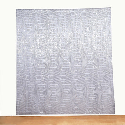 8ftx8ft Silver Geometric Sequin Event Curtain Drapes with Satin Backing Seamless Opaque Sparkly Backdrop Event Panel