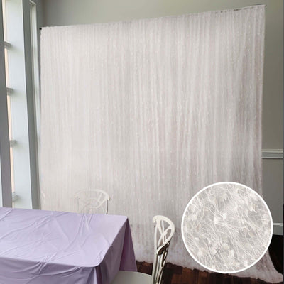 8ftx8ft White Fringe Shag Polyester Event Drapery Panel Minky Fabric Divider Backdrop Curtain - Backdrops