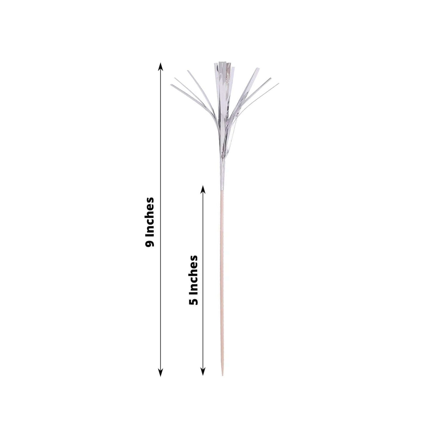 100-Pack Bamboo Cocktail Sticks Firework Cupcake Toppers Silver - Festive Foil Frills Food Picks 9"