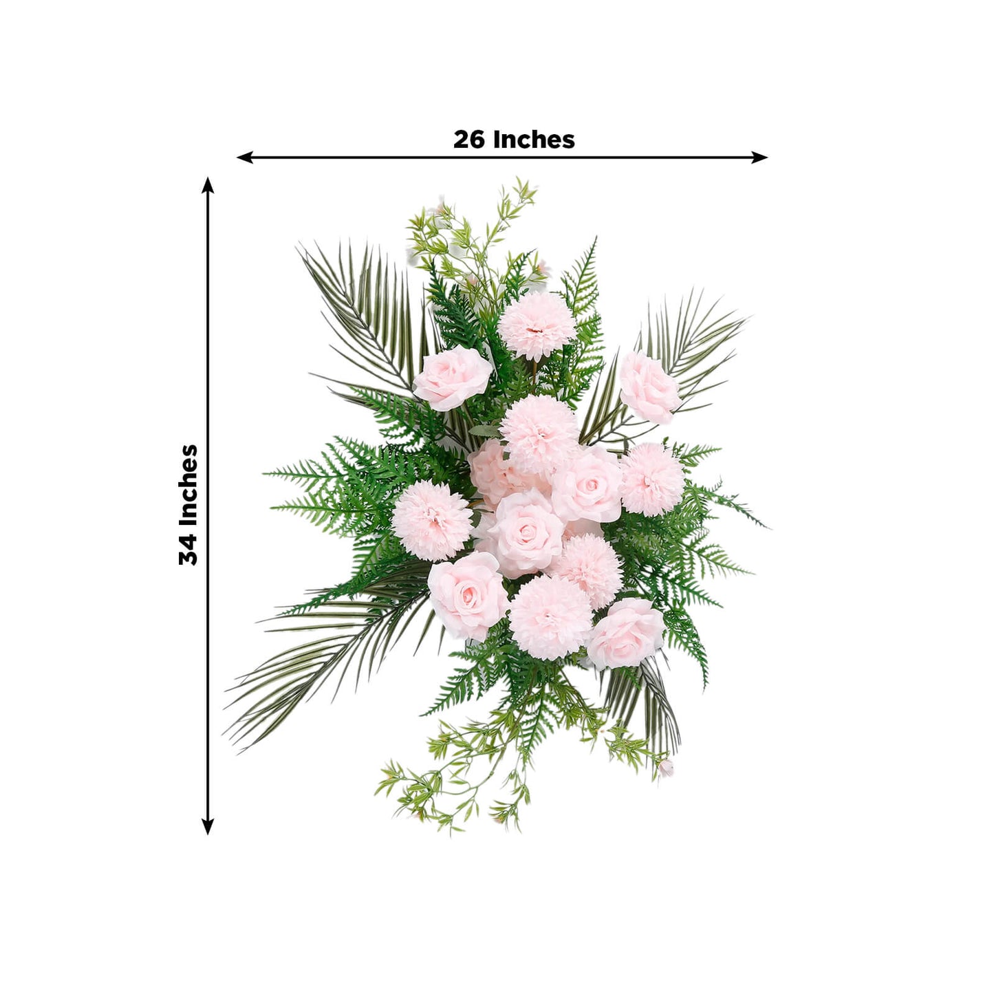 Artificial Wedding Arch Flowers â€“ Blush Rose & Chrysanthemum Swag with Greenery and Palm Leaves