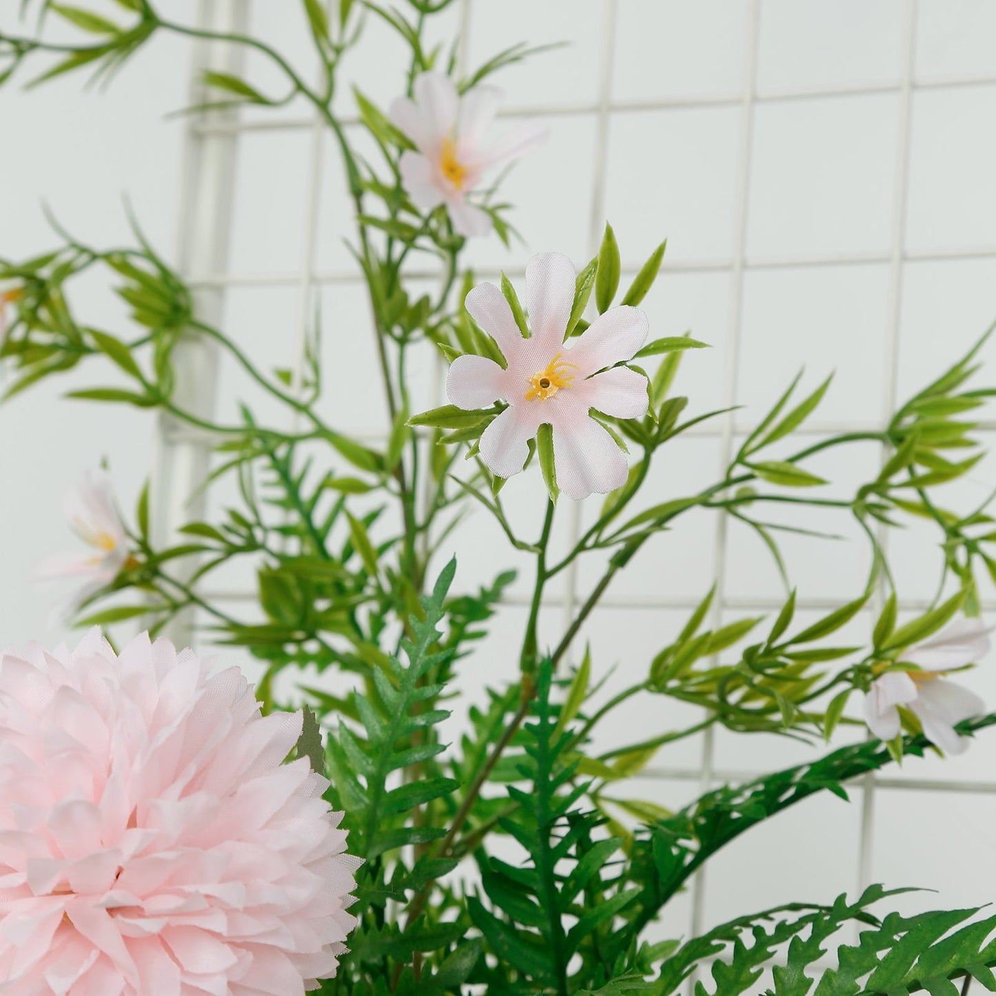 Artificial Wedding Arch Flowers â€“ Blush Rose & Chrysanthemum Swag with Greenery and Palm Leaves