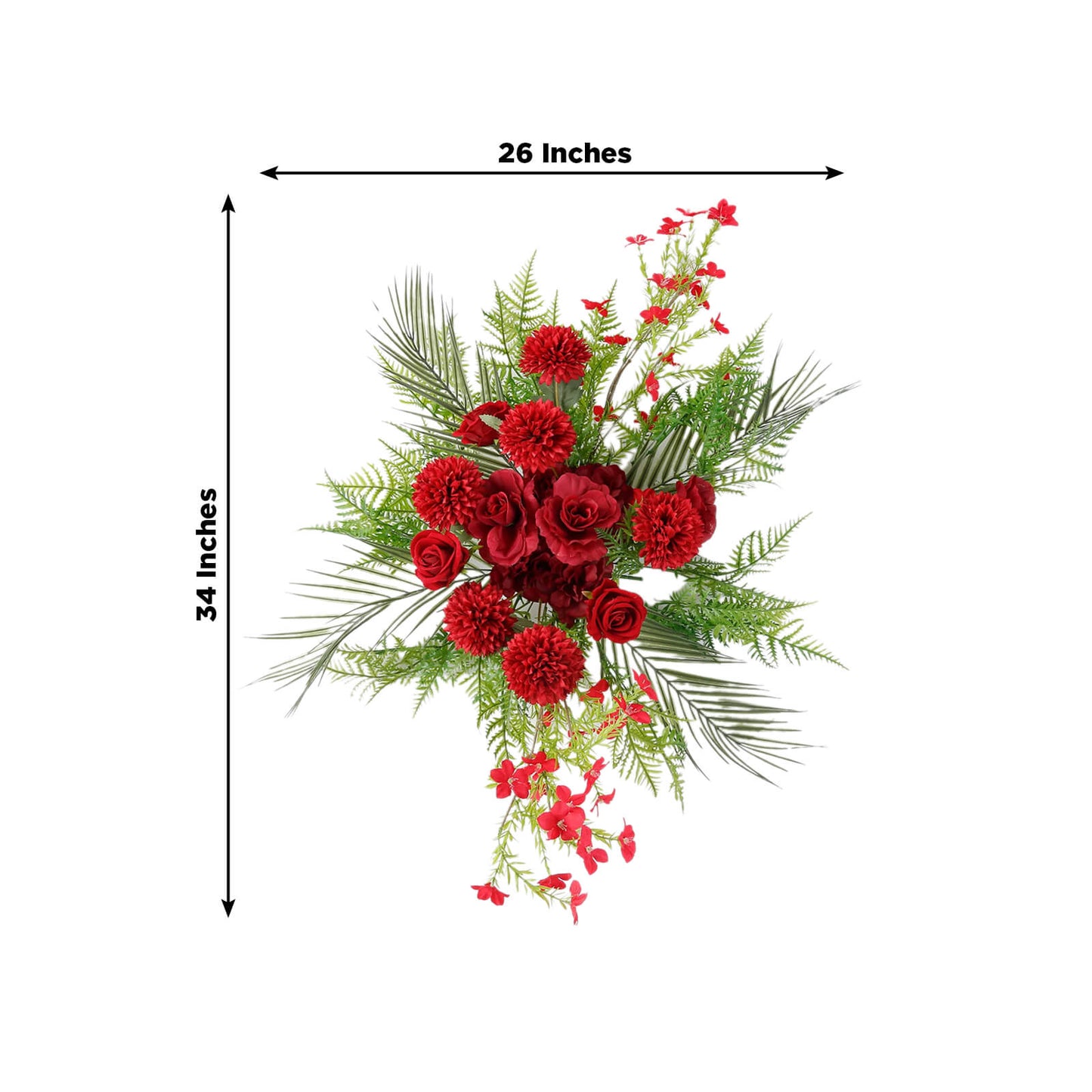 Artificial Wedding Arch Flowers â€“ Burgundy Rose & Chrysanthemum Swag with Greenery and Palm Leaves