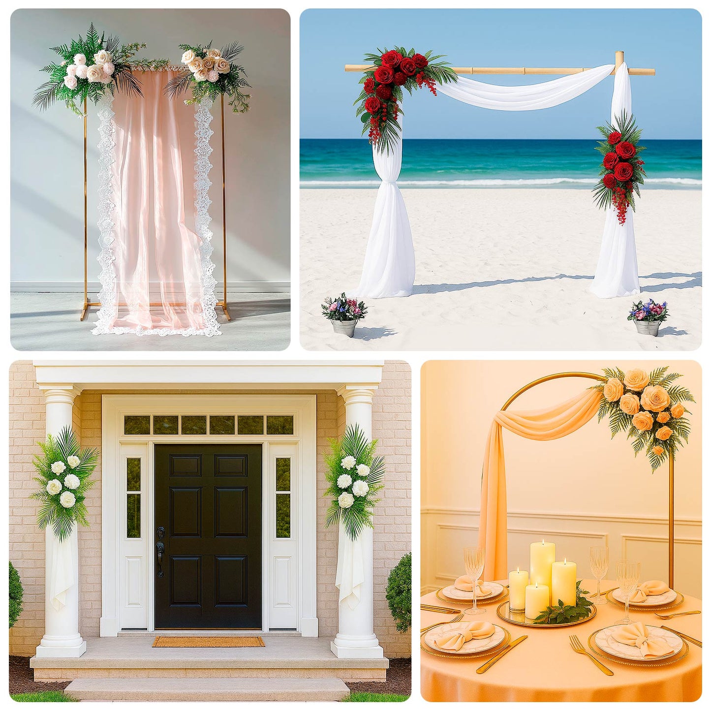 Artificial Wedding Arch Flowers â€“ Burgundy Rose & Chrysanthemum Swag with Greenery and Palm Leaves