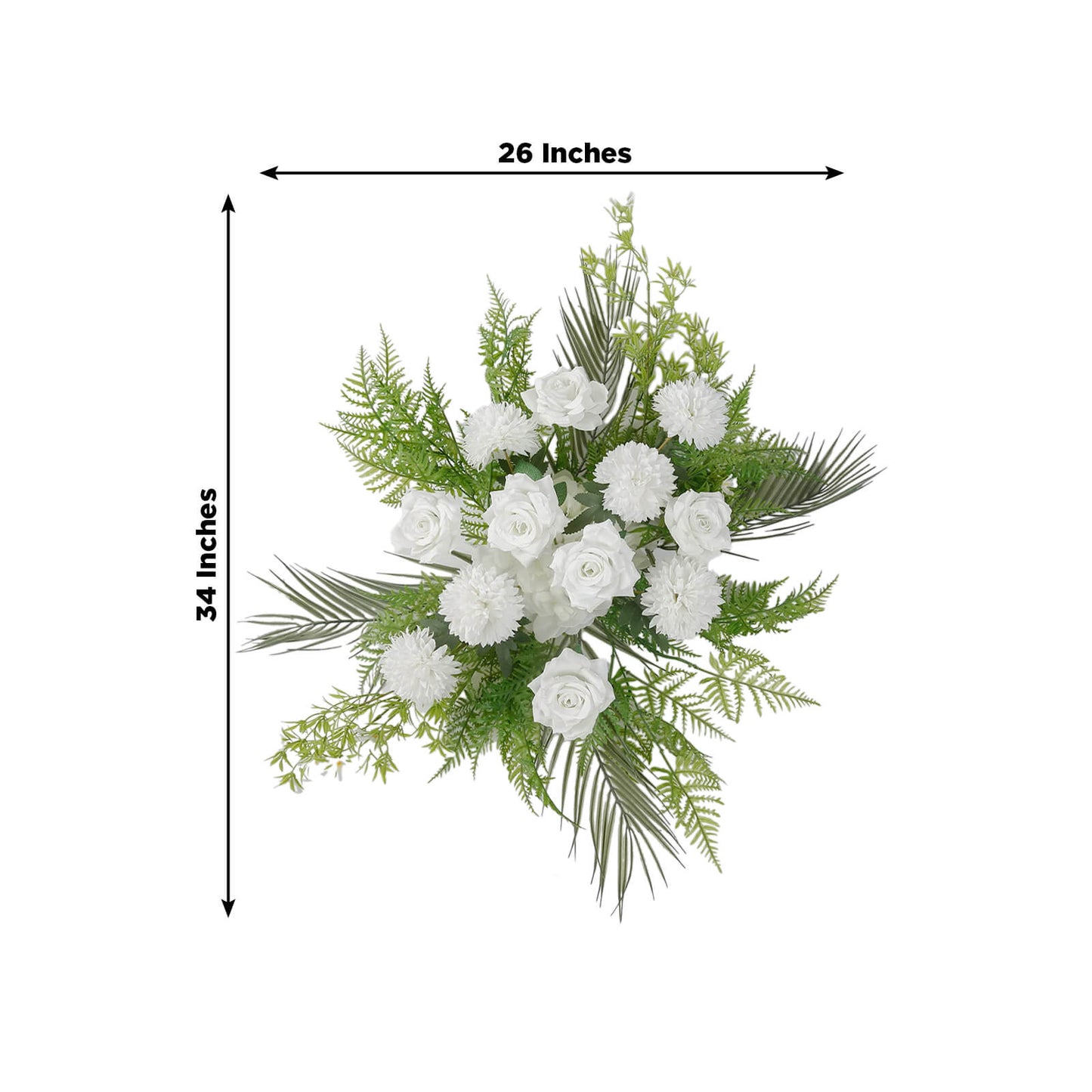 Artificial Wedding Arch Flowers â€“ Ivory Rose & Chrysanthemum Swag with Greenery and Palm Leaves