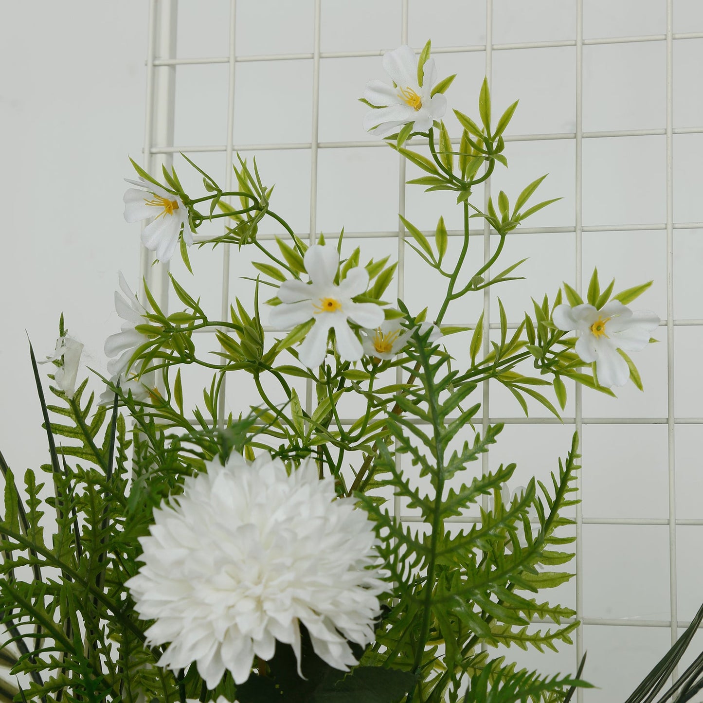 Artificial Wedding Arch Flowers â€“ Ivory Rose & Chrysanthemum Swag with Greenery and Palm Leaves