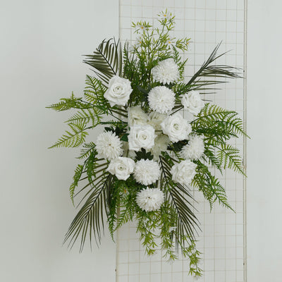 Artificial Wedding Arch Flowers â€“ Ivory Rose & Chrysanthemum Swag with Greenery and Palm Leaves