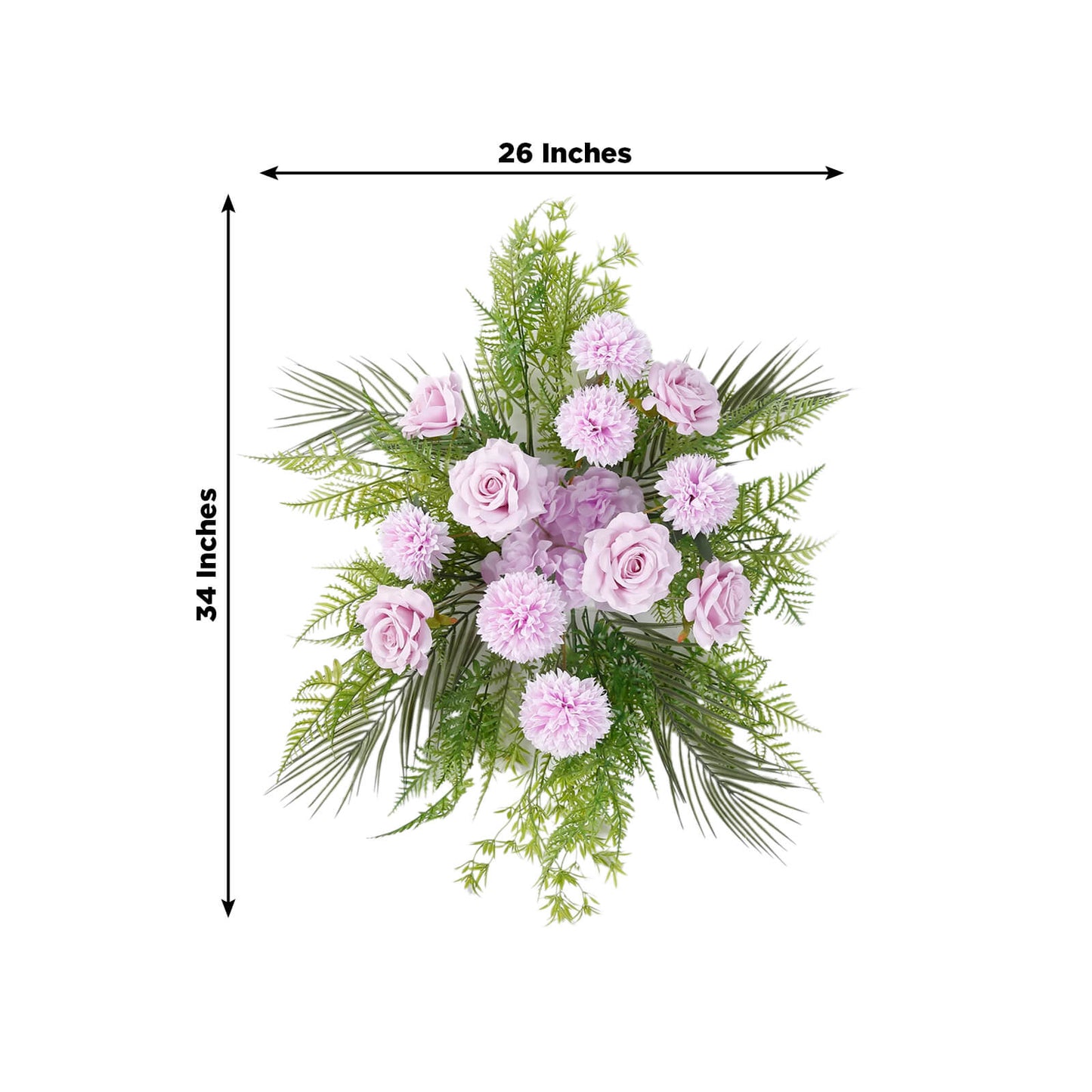 Artificial Wedding Arch Flowers â€“ Lavender Lilac Rose & Chrysanthemum Swag with Greenery and Palm Leaves