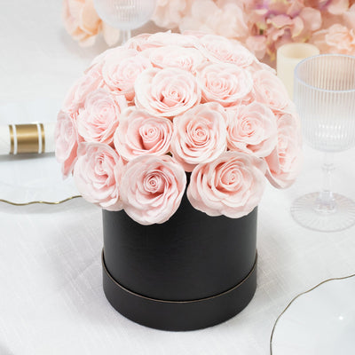 Blush Prearranged Rose Centerpiece Arrangement, 27pcs Roses with Black Round Gift Box