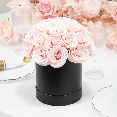 Blush Prearranged Rose Centerpiece Arrangement, 27pcs Roses with Black Round Gift Box