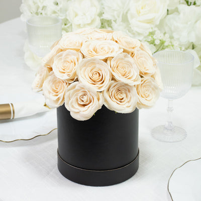 Ivory  Prearranged Rose Centerpiece Arrangement, 27pcs Roses with Black Round Gift Box