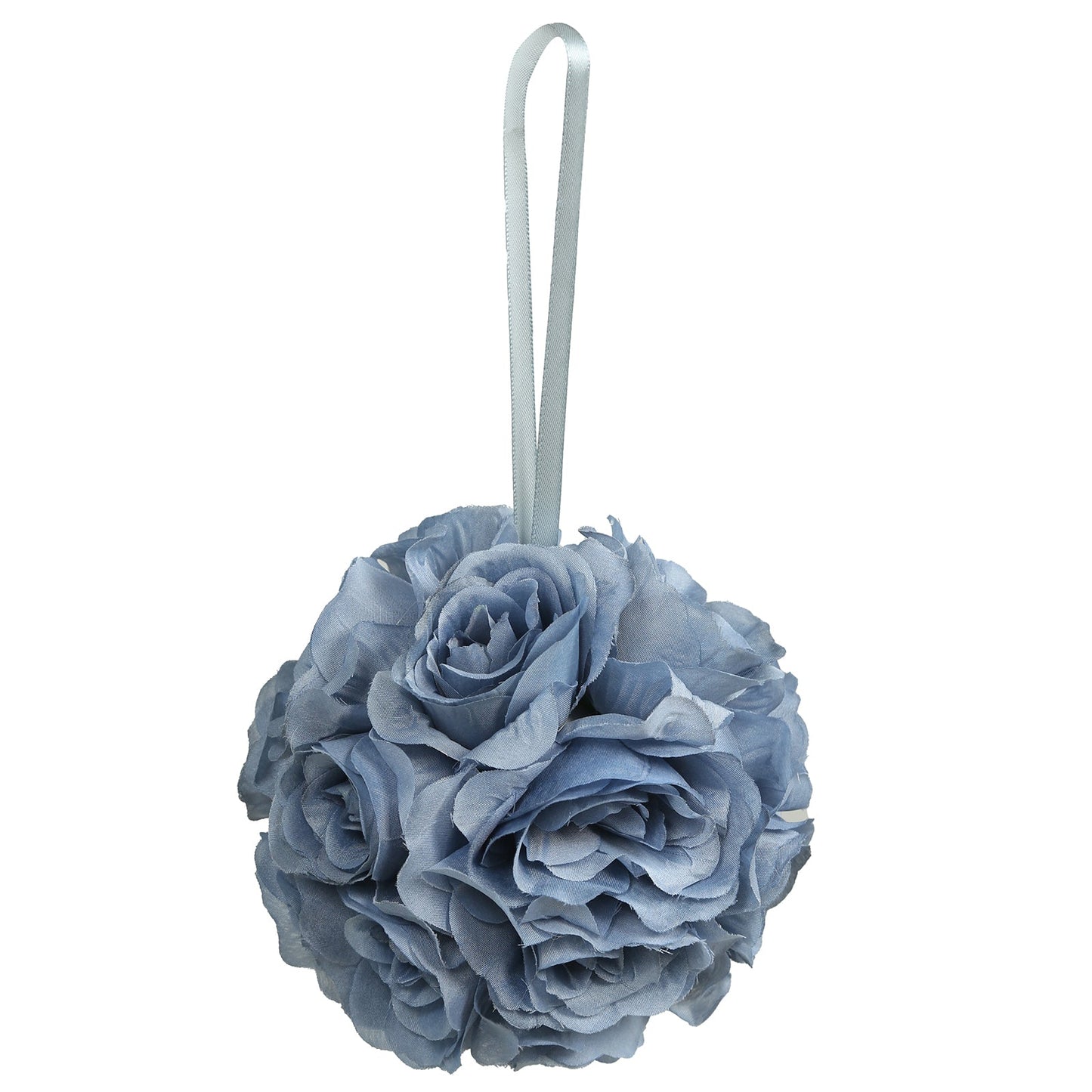 2 Pack 7" Dusty Blue Artificial Silk Rose Kissing Ball, Faux Flower Ball